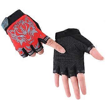 Children Gloves Half Finger for Running Red Non-Slip Sports Accessory
