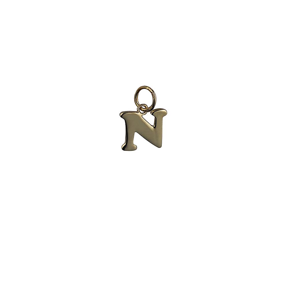 9ct Gold 11x10mm plain Initial N Pendant or Charm