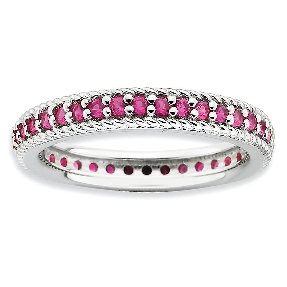3.25mm 925 Sterling Silver Prong set Stackable Polished Created Ruby Eternity Ring-Eternity-Ring for Women - Ring Size: