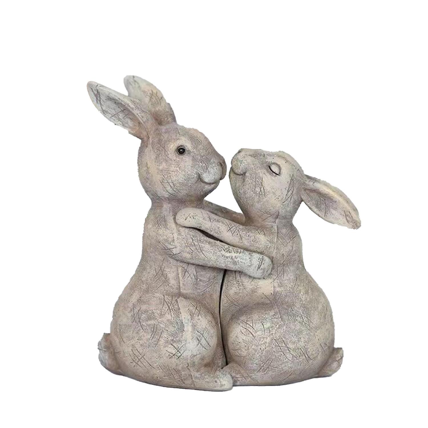ZHOUBA Adorable Rabbit Shape Statue Decor Vivid Handmade Resin Statue Model for Home
