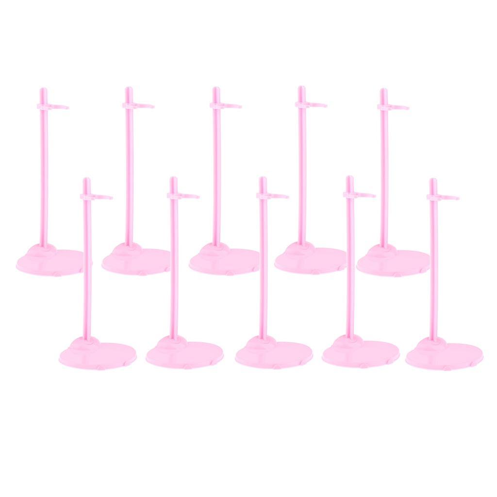 10 Pieces Adjustable Doll Stand Display Holder With Base For   Pink