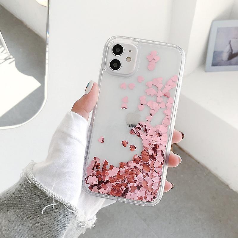iPhone 13 cases with floating hearts like quicksand glitter