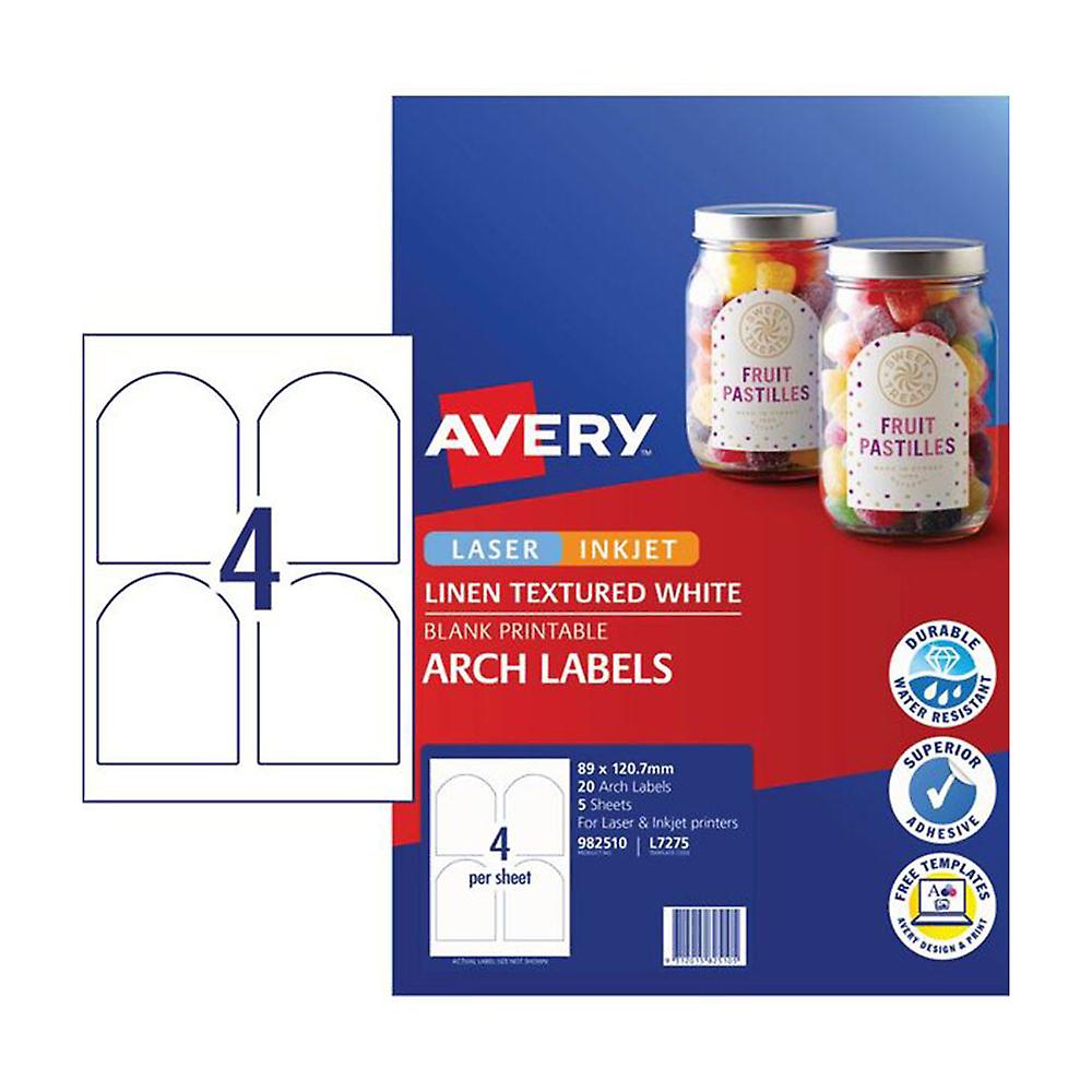 Avery Printable White Arched Label Waterproof Professional Finish 5pcs 89x121mm