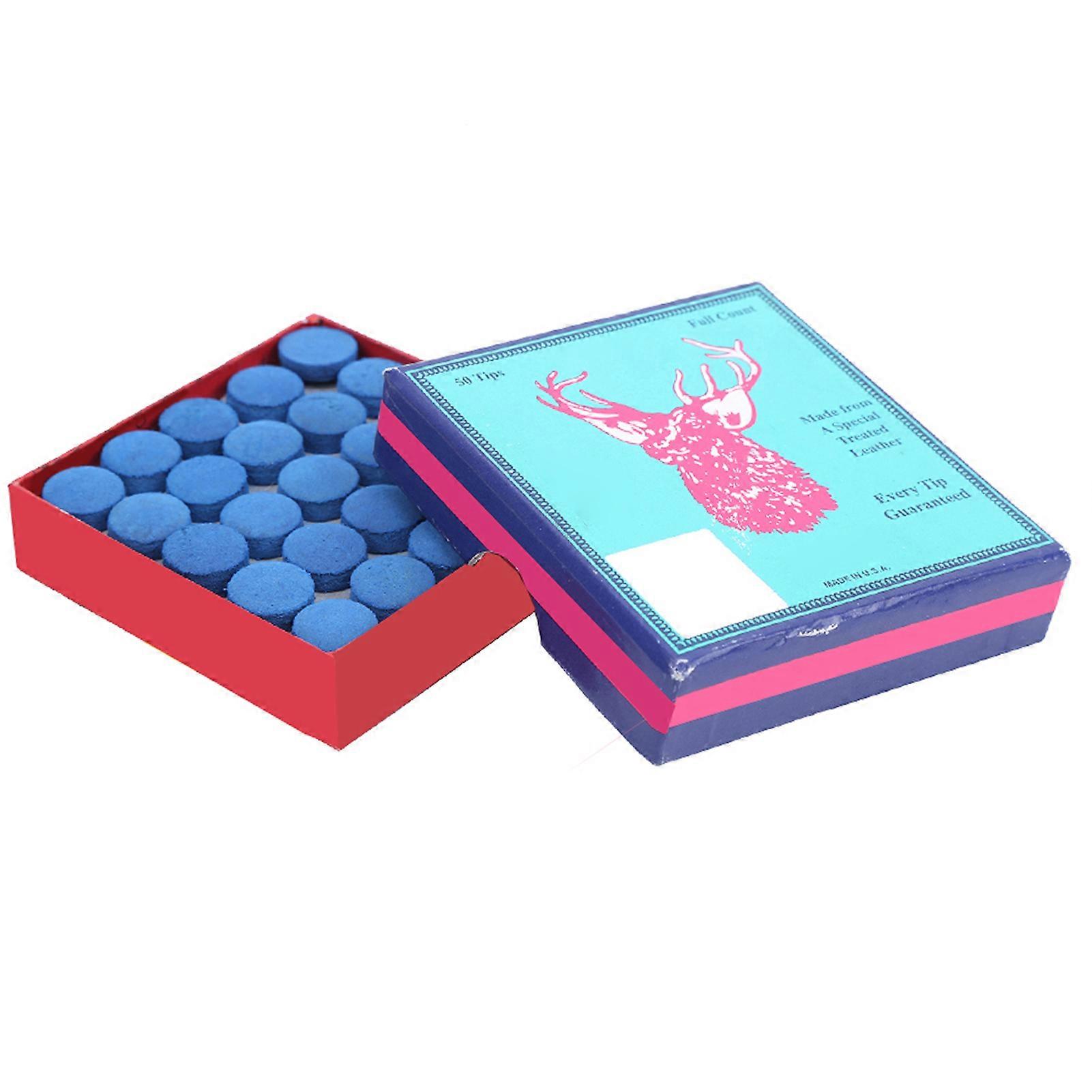 50PCS PU Leather Billiard Pool Cue Tips Pool Stick Replacement Accessory with Storage Box