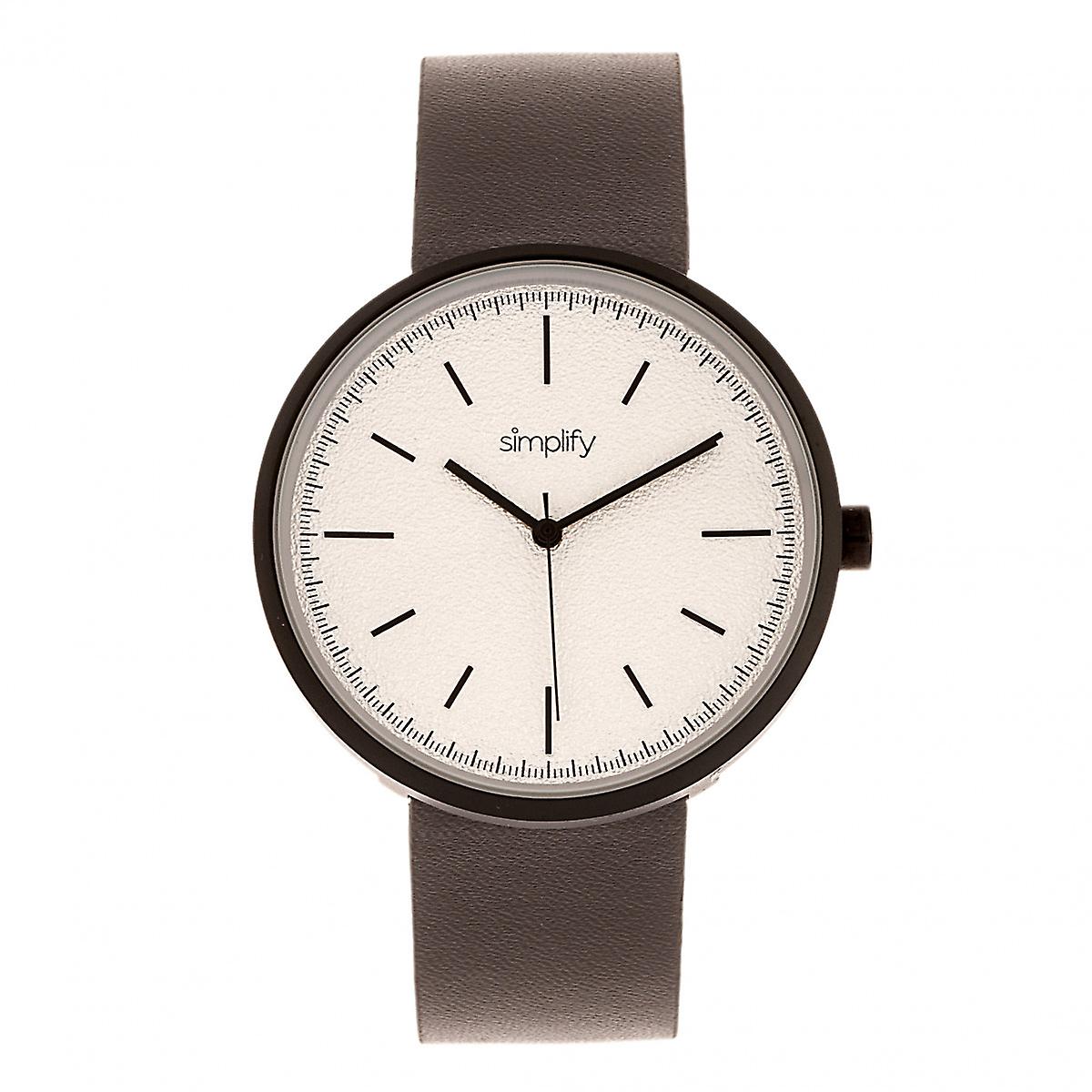Simplify The 3000 Leather-Band Watch - Charcoal