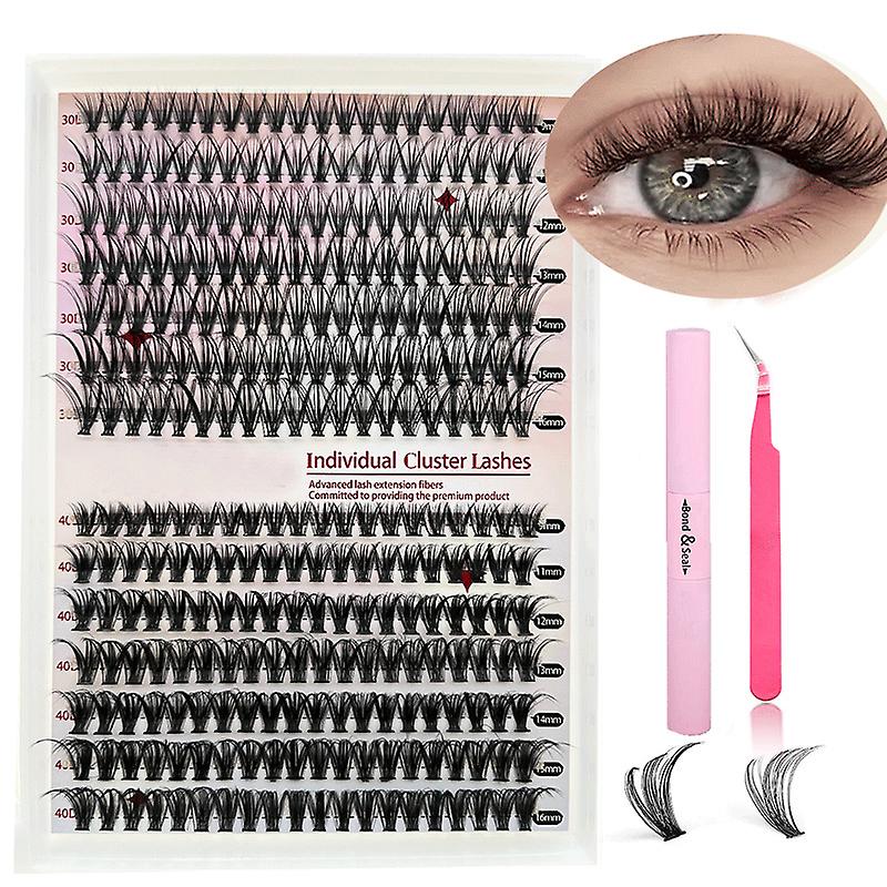 Eyelash Extension Kit, 30D 40D Mix with Strong Hold Eyelash Bonding and Sealing, All in 1 Eyelash Cluster Kit with 280 Individual Lashes, Cluster Eye