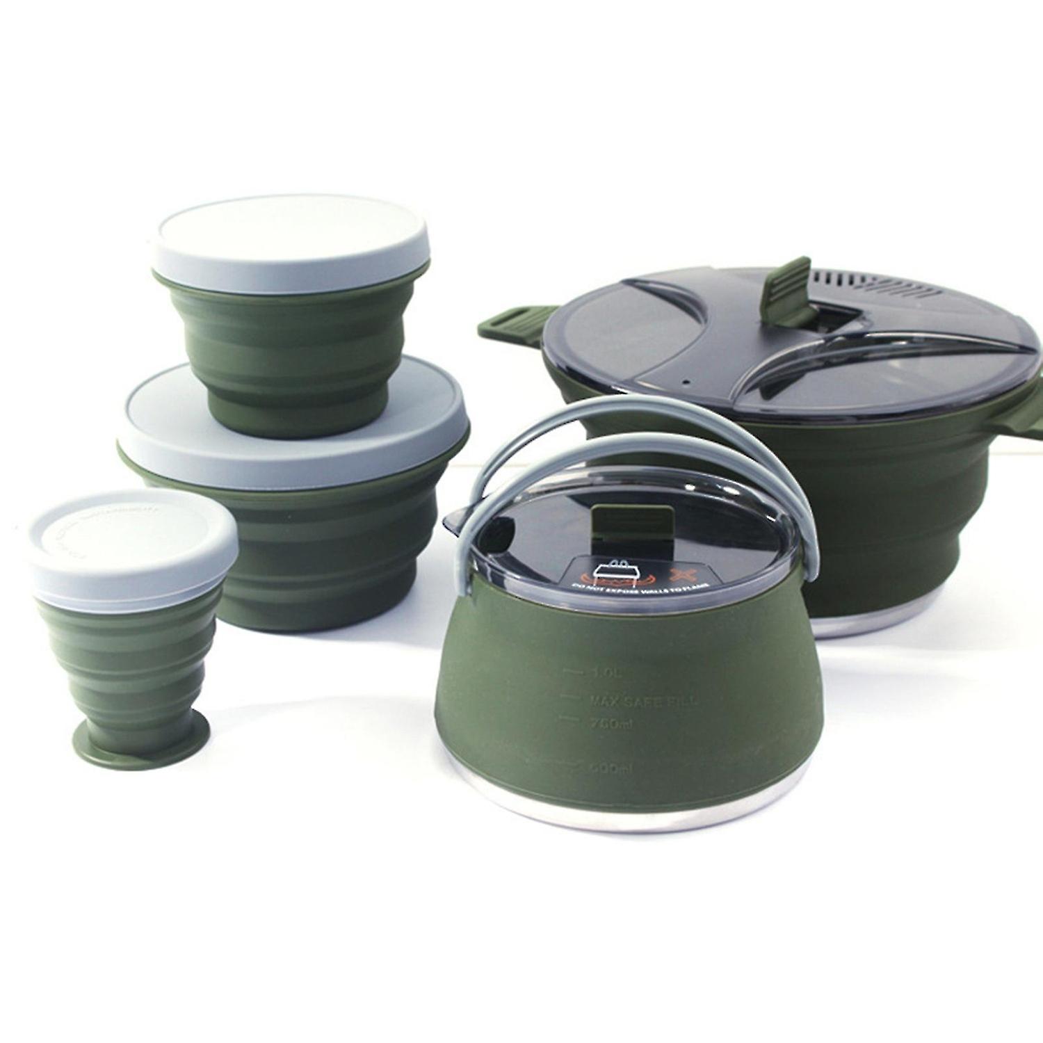 Folding Pot Set Bærbar Cooking Set Sammenleggbart kokekar Set Utendørs Camping Cookware Set Compact