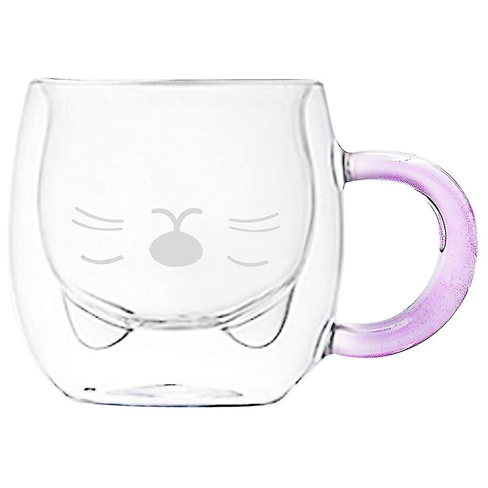 High Borosilicate Double-layer Water Cup Kitten Cute Mug Glass 250ml