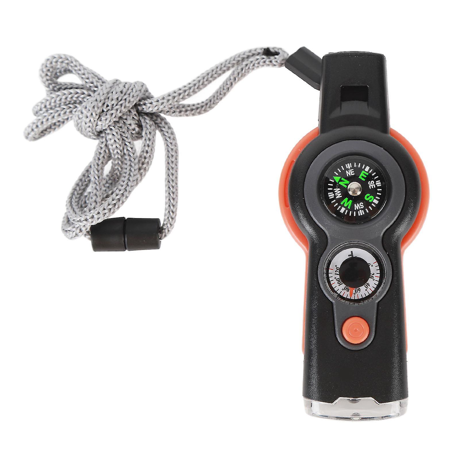 7 in 1 Emergency LED Light Thermometer Compass Multi Function Whistle for Hiking Climbing Orange-SaoZ