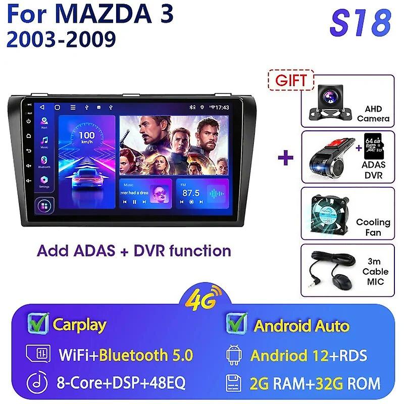 Jmcq 2 Din Android 12 Car Stereo Radio Multimedia Video Player For Mazda 3 2003 2004-2009 4g+wifi Carplay Auto Head Unit Dsp Rds