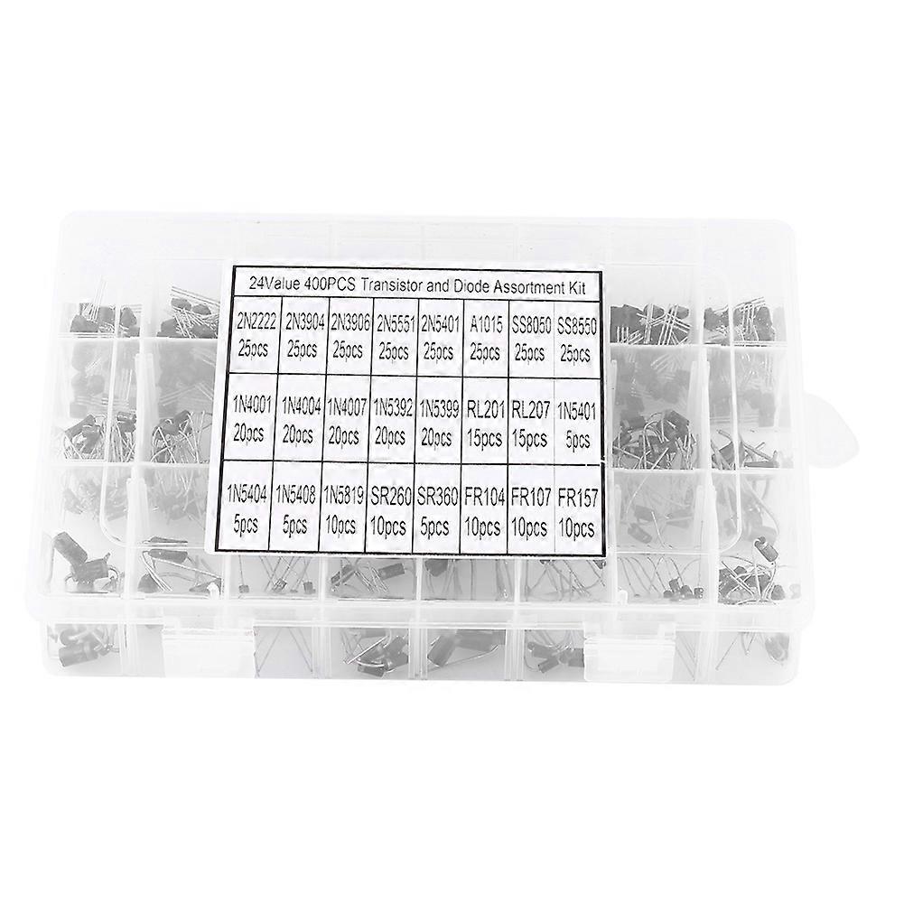 400pcs 24 Values Transistors and Rectifier Diodes Assortment Set With Storage Box