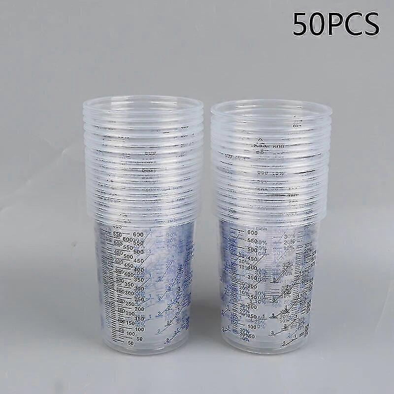 10/50Pcs 600ml eldobható festékkeverés Kalibrált csésze átlátszó fokozatos csésze műanyag folyadékok mérőpoharak