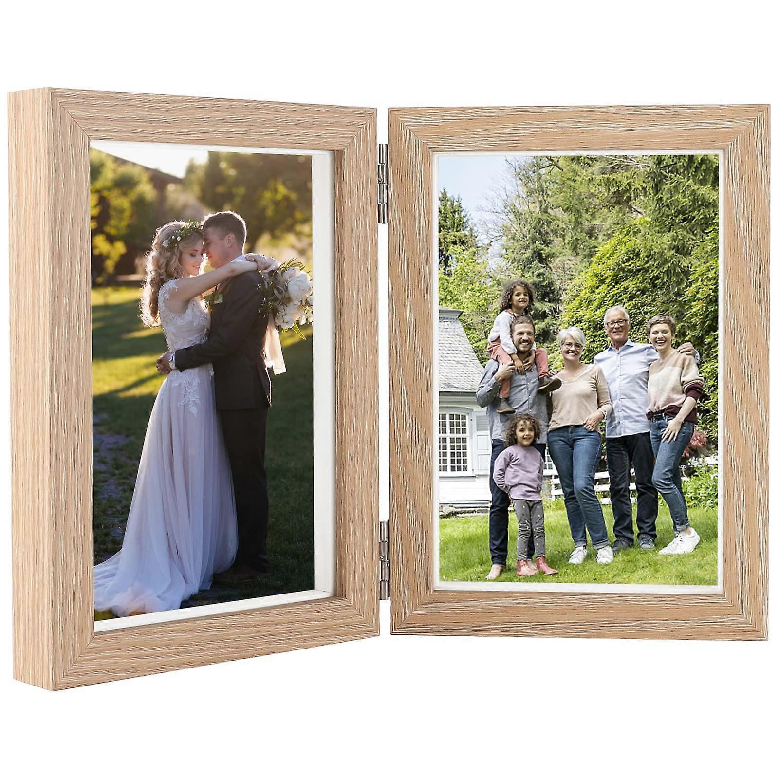 2025,Color Wood Photo Frame 10x15 Two Collapsible Photo Frame Collage Multiple Photos Family Gift (Light