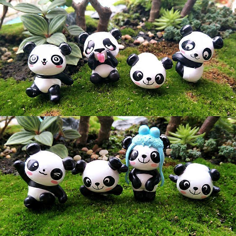 Set 8 figurine panda, PVC, 4.5cm, Multicolor