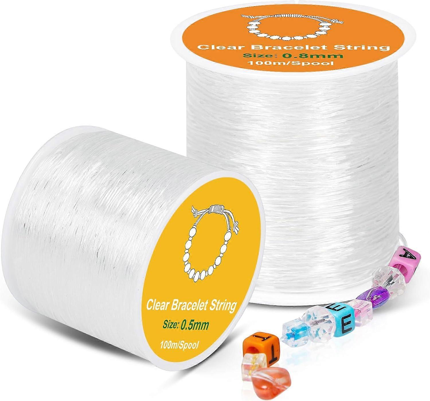 Bracelet Elastic Wire, 2 Rolls 0.5mm, 0.8mm Bracelet Elastic Wire for DIY Jewelry Making, Necklaces, Bracelets, Crafts (100m/Spool)