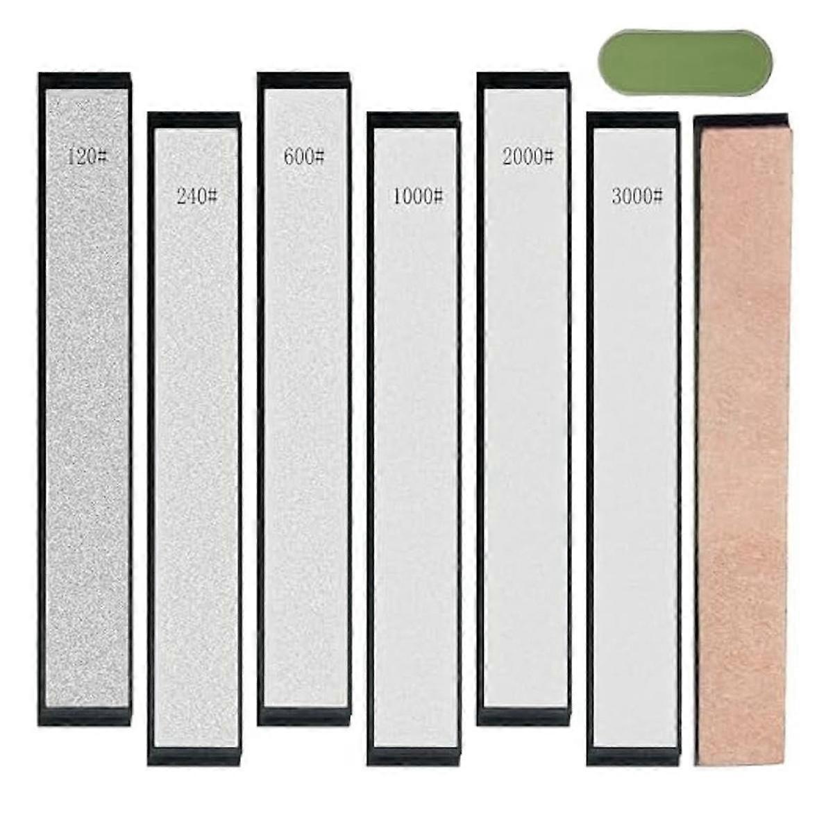 Diamond Sharpening Stone,6 Whetstone-120/240/600/1000/2000/3000,1 Strop,1 Polishing Paste for Fix-Angled Knife Sharpener
