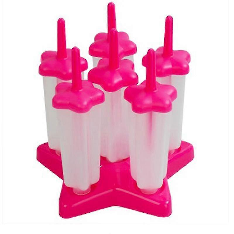 6-cell five-pointed star shaped reusable diy frozen ice cream molds ice lolly makers with base (rosy)