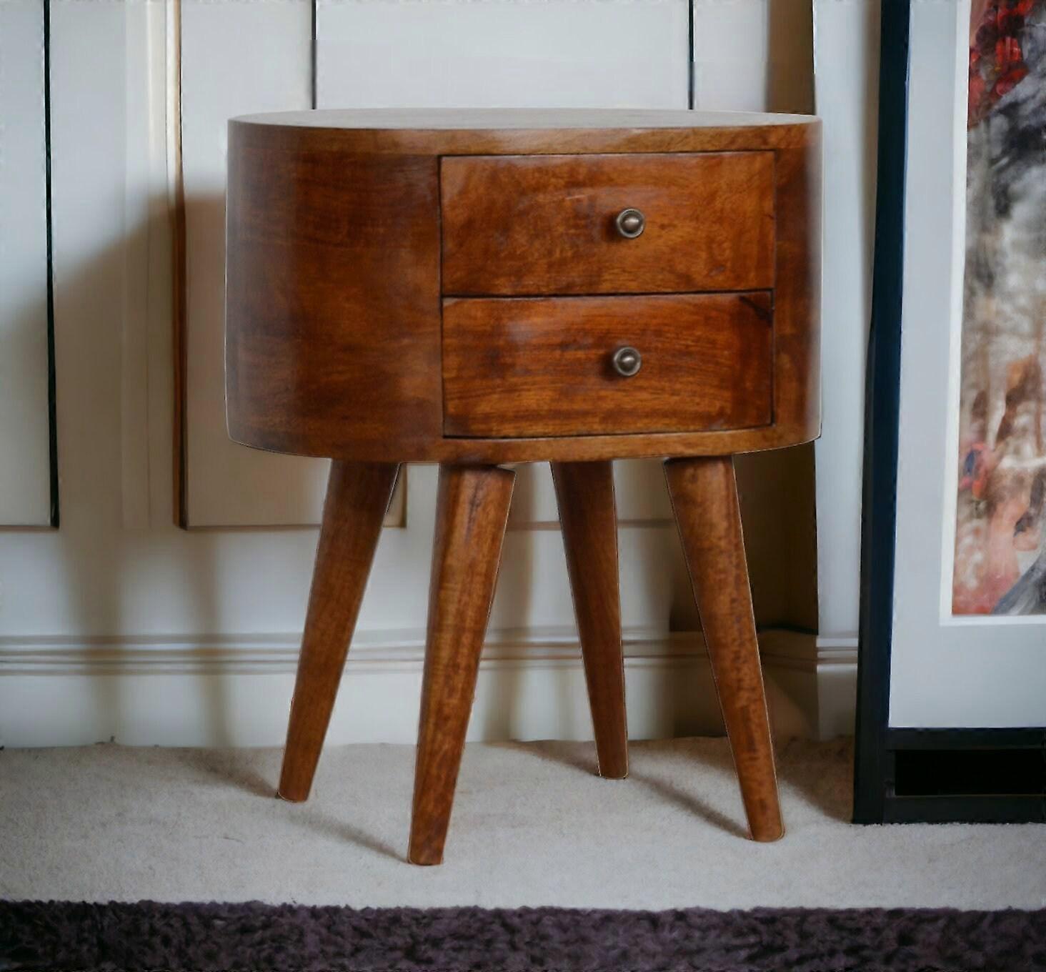 Rounded 2 Drawer Bedside Cabinet In Dark Finish