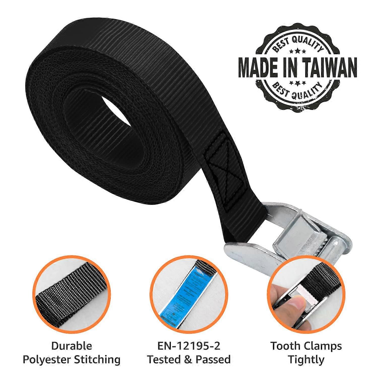 Set of 6 lashing straps, length 3 m, width 25 mm, lashing capacity 150 kg, according to DIN EN 12195-2 - black,2024 Ping