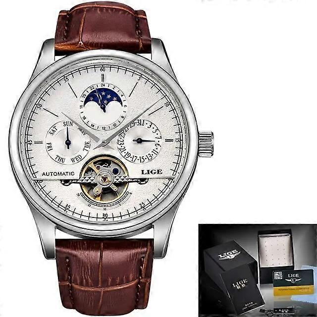 Män klockor Automatisk mekanisk klocka Tourbillon klocka Äkta läder Vattentät klocka Män Militär Armbandsur Man