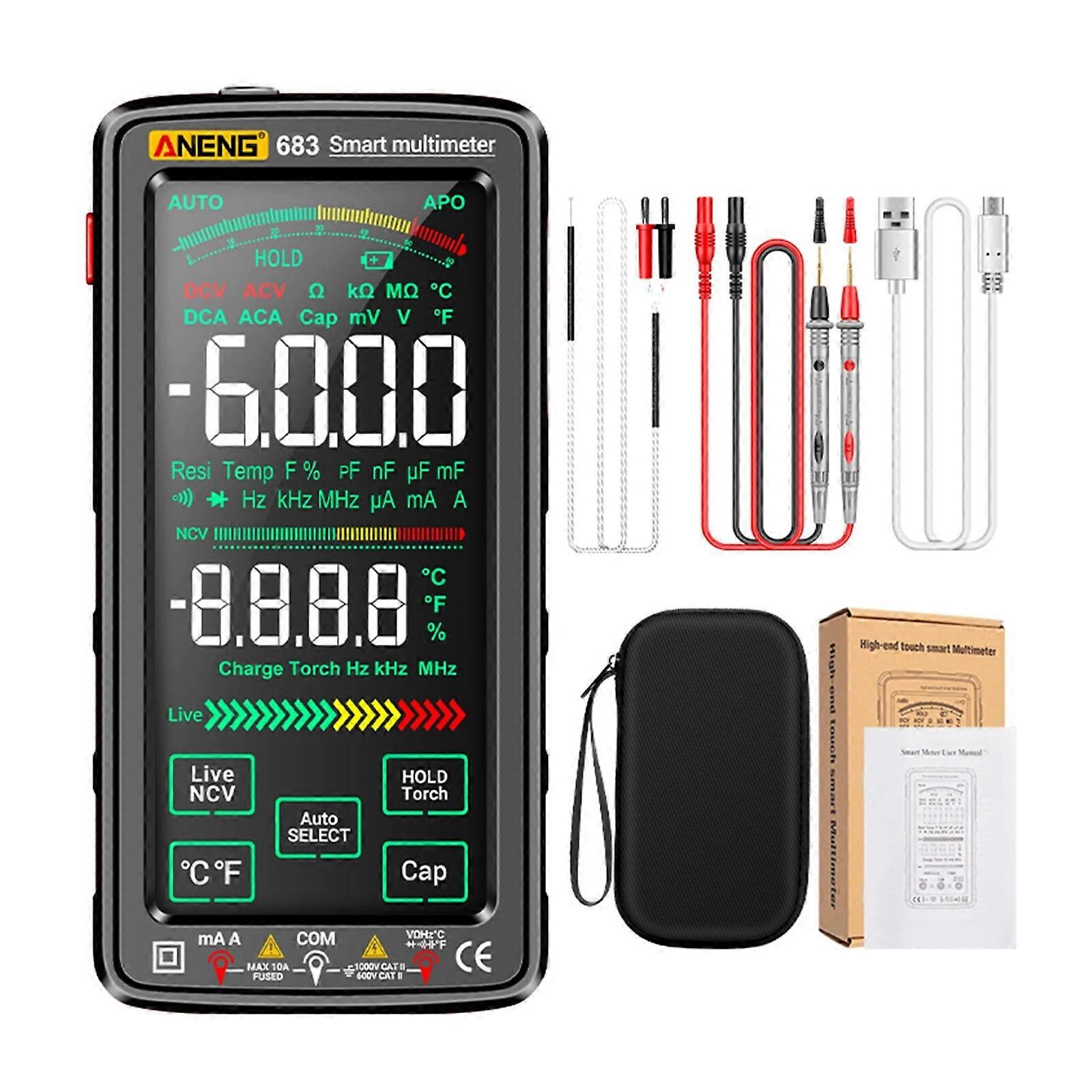 ANENG 683 6000 Counts Touch Screen Digital Multimeter Smart Anti-burn Rechargeable Universal Meter VA Reverse Display NCV Tester