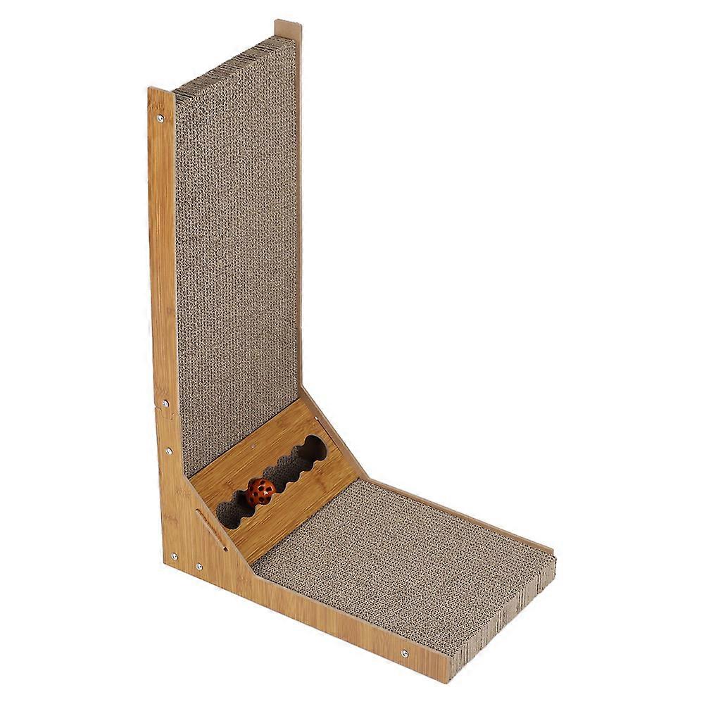 Brown L Shaped Corrugated Cat Scratching boards with Toy