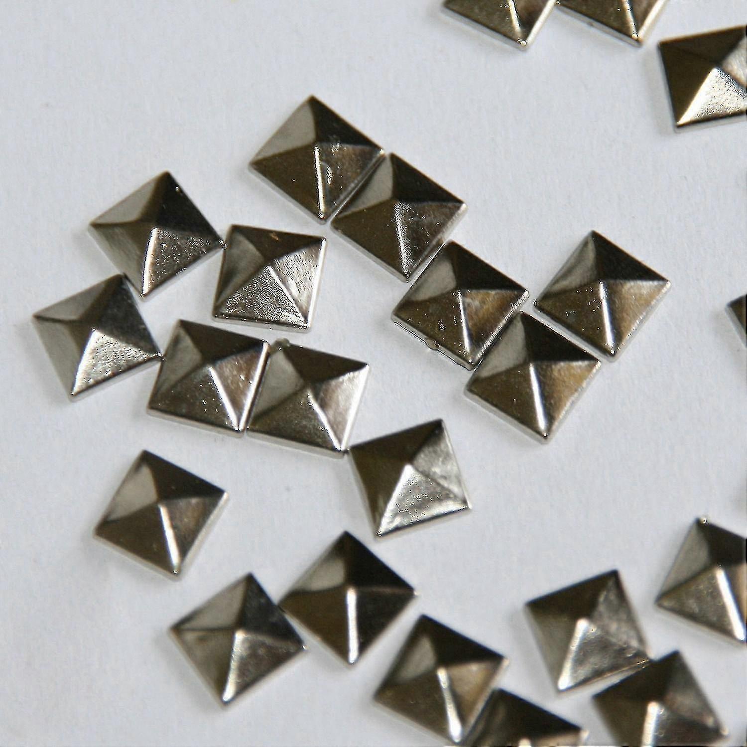 100pc Hotfix Iron On, 7mm Flat Back Silver Pyramid Studs - 1/4" Flatback On Studs