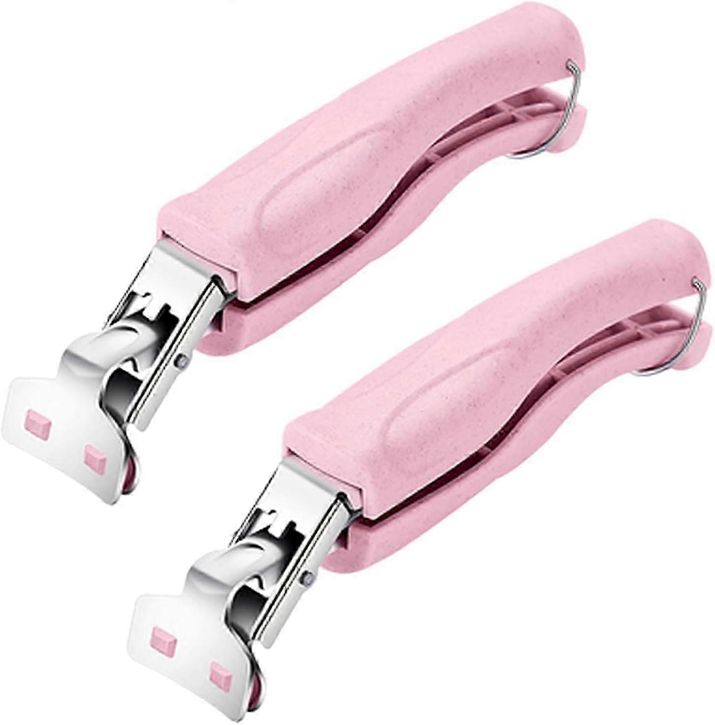 ملقط المطبخ للطبخ ، الفولاذ المقاوم للصدأ المضادة للحروق وعاء ساخن طبق طبق القابض مقاطع المشبك حامل (2 حزمة) وردي