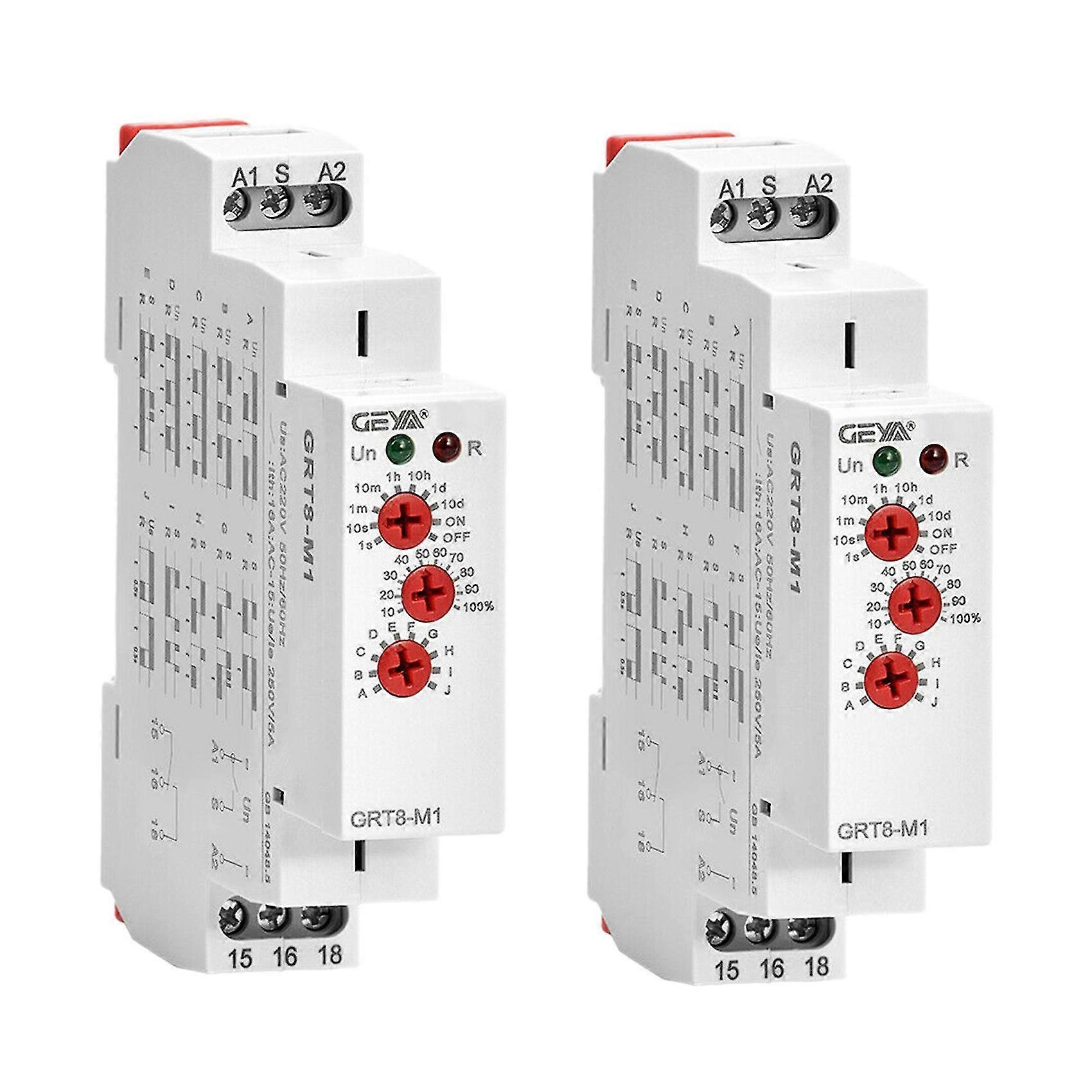 2x Grt8-m1 On Off Time Delay Relay 16a Ac/dc12v-240v Multifunction Din Rail Automatic Timer Relay