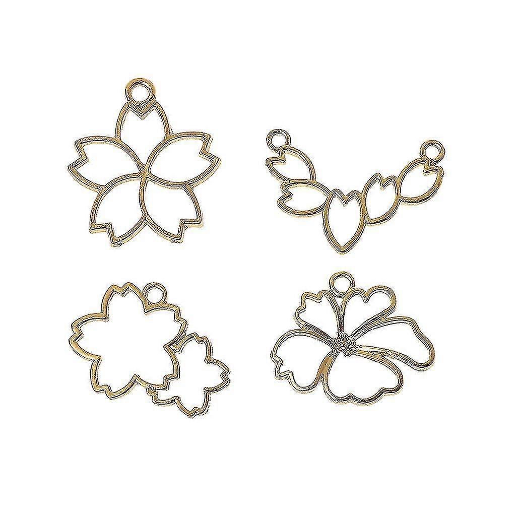 4pcs Cherry Flowers Blank Resin Frame Pendant Open Bezel Setting Bracelet