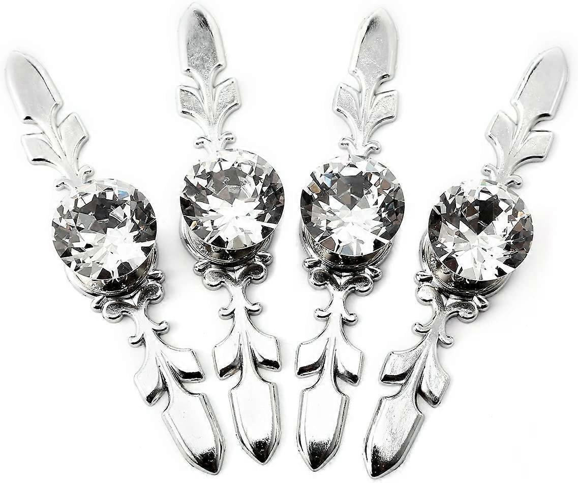 4 Pack Crystal Drawer Knobs with Silver Plate