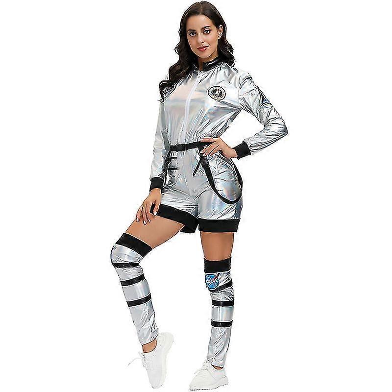 Unisex Astronaut Costume Womens Mens Silver Space Suit Halloween Spaceman Costume