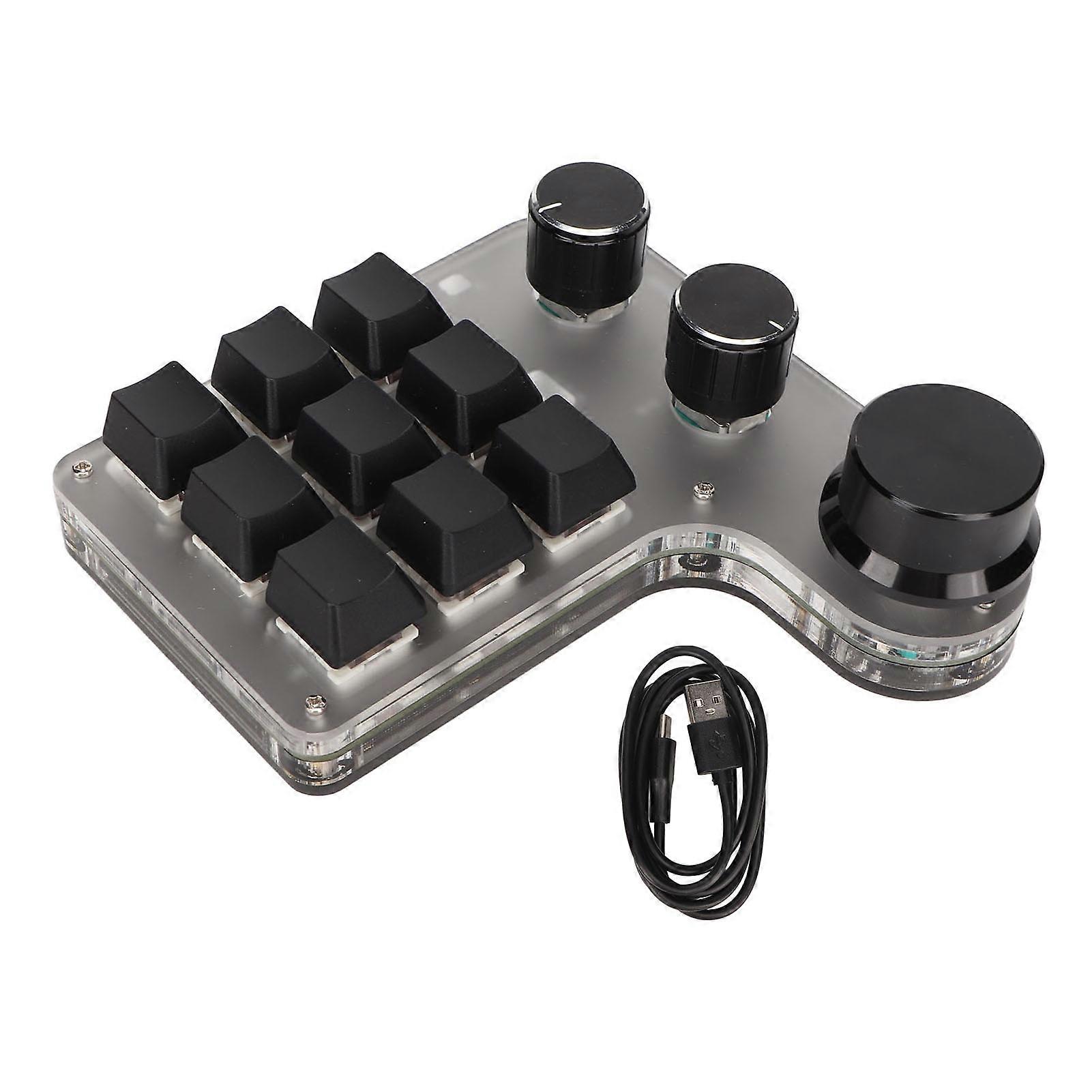 Mini-Tastatur, benutzerdefiniertes Tastenfeld, 9 Tasten, 3 Knöpfe, programmierbare RGB-Hintergrundbeleuchtung, Programmier-Makro-Tastatur für Computer-Gaming-Software, Schwarz