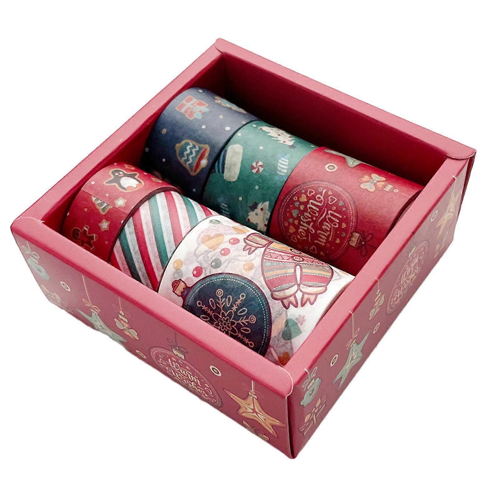 6x Christmas Washi Tape Bulk Paper Masking Tape,Sticker with Box DIY Christmas Wrapping Tape Decorative,Tape for Card Journal