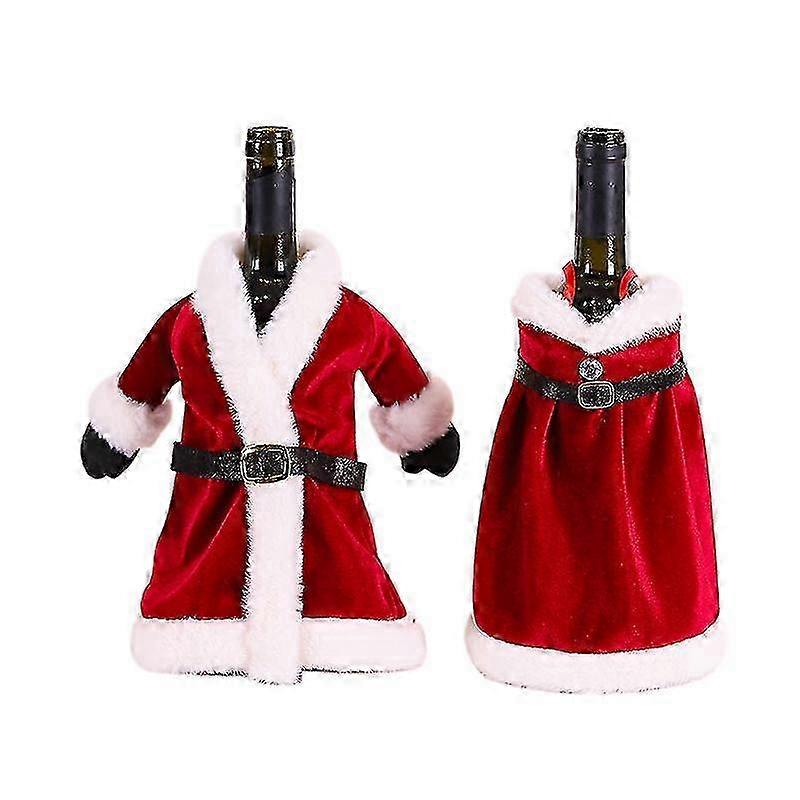 2pcs Christmas Wine Bottle Set Velvet Dress Wine Bottle Cover Wine Bottle Bag Sleeve Xmas New Year Dinner Table Decor