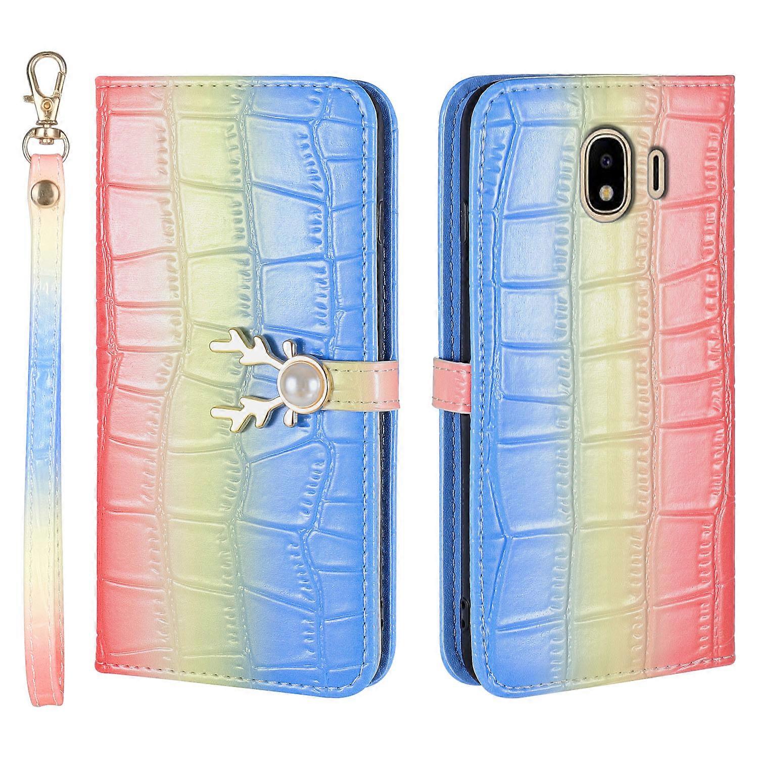 Elk Pattern Phone Case for Samsung Galaxy J4 2018 with Card Holder, lanyard, PU Leather Material, Wallet Function, Corner Fall Protection
