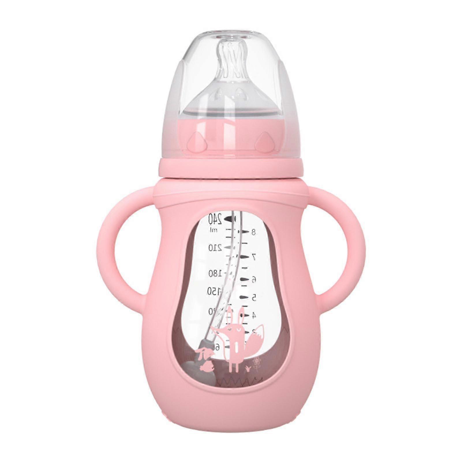 Biberon in vetro per bambini a prova di goccia (150 ml/240 ml) con cannuccia - Bicchiere per bambini Rosa 240ml