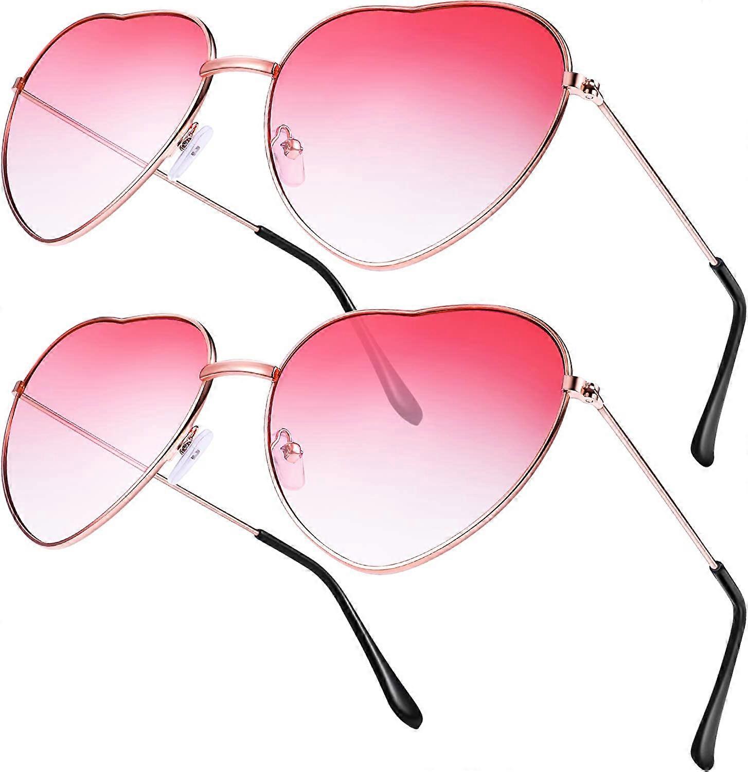 2 Pairs Hippy Specs Glasses Heart Shaped Sunglasses for Hippie Fancy Dress Accessory, Rose Gold Frame