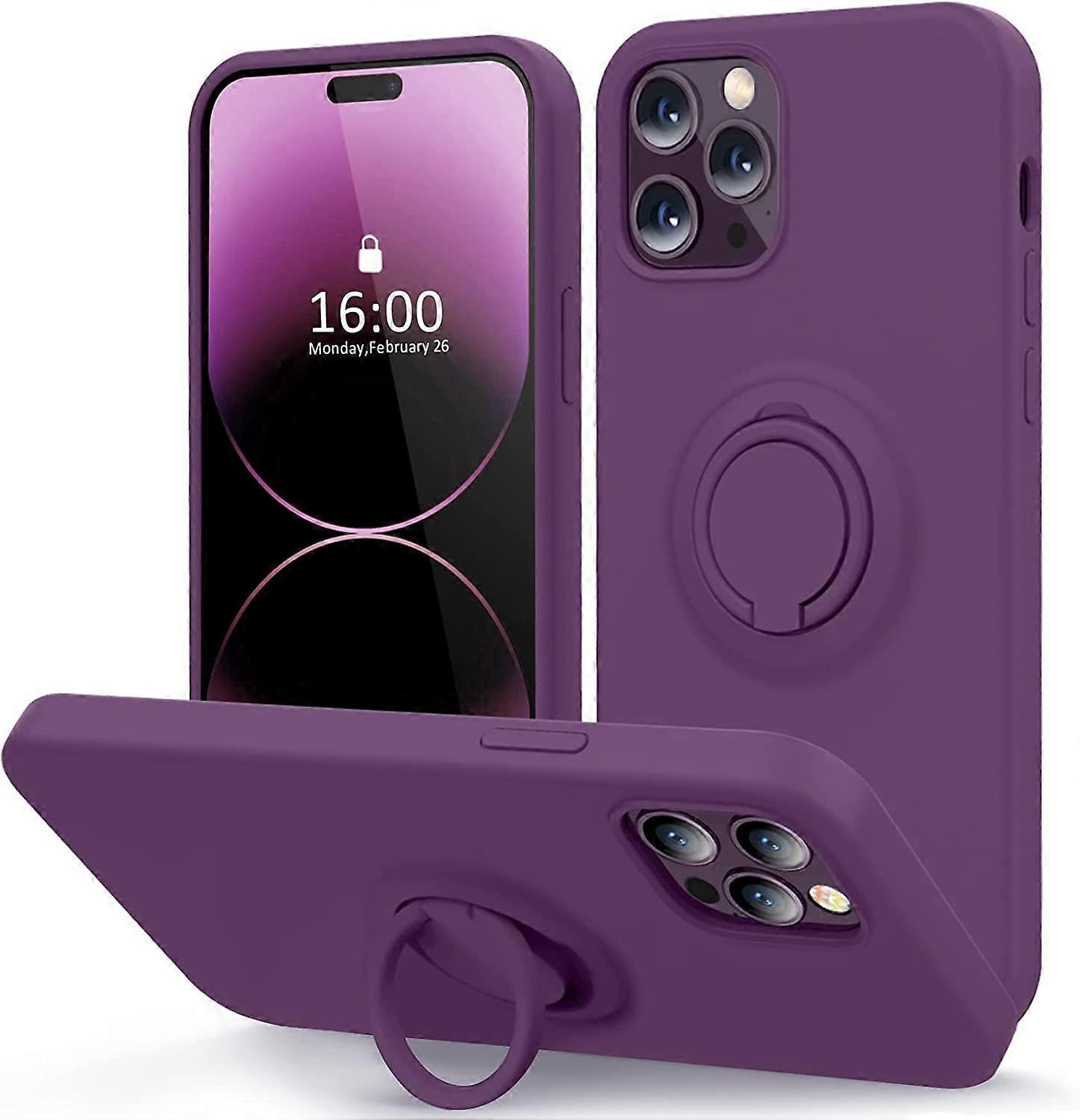 Compatible with iPhone 14 Pro Max Case with Ring Stand | Super Soft Microfiber Lining | Full-Body Anti-Scratch Liquid Silicone Phone Case for iPhone 1