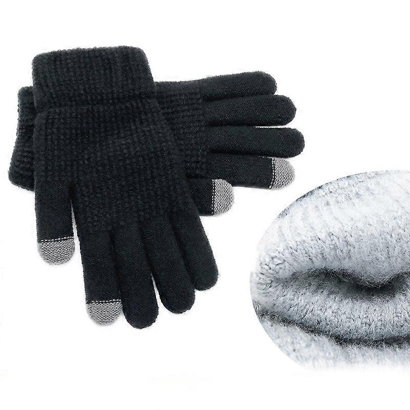 Women's Winter Touch Screen Gloves Warm Wool Lined Knitted Gloves Elastic Cuff Winter Texting Glovesblack