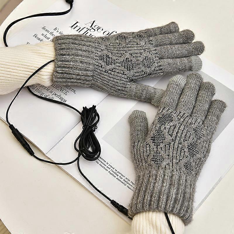 USB Heated Gloves for Men and Women(Grey Pattern), Winter Adjustable Temperature Heated Mitts Hand Warmer Washable Knitting Gloves for Indoor Outdoor