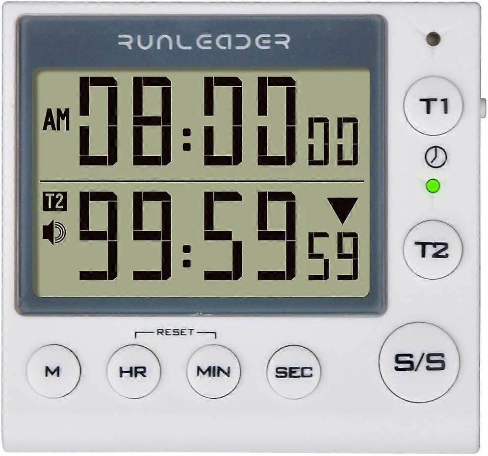 2 Channel Timer with Clock Kitchen Timer Alarm Clock Digital Minute/Second Timer Desk Clock Electric Clock for Kitchen