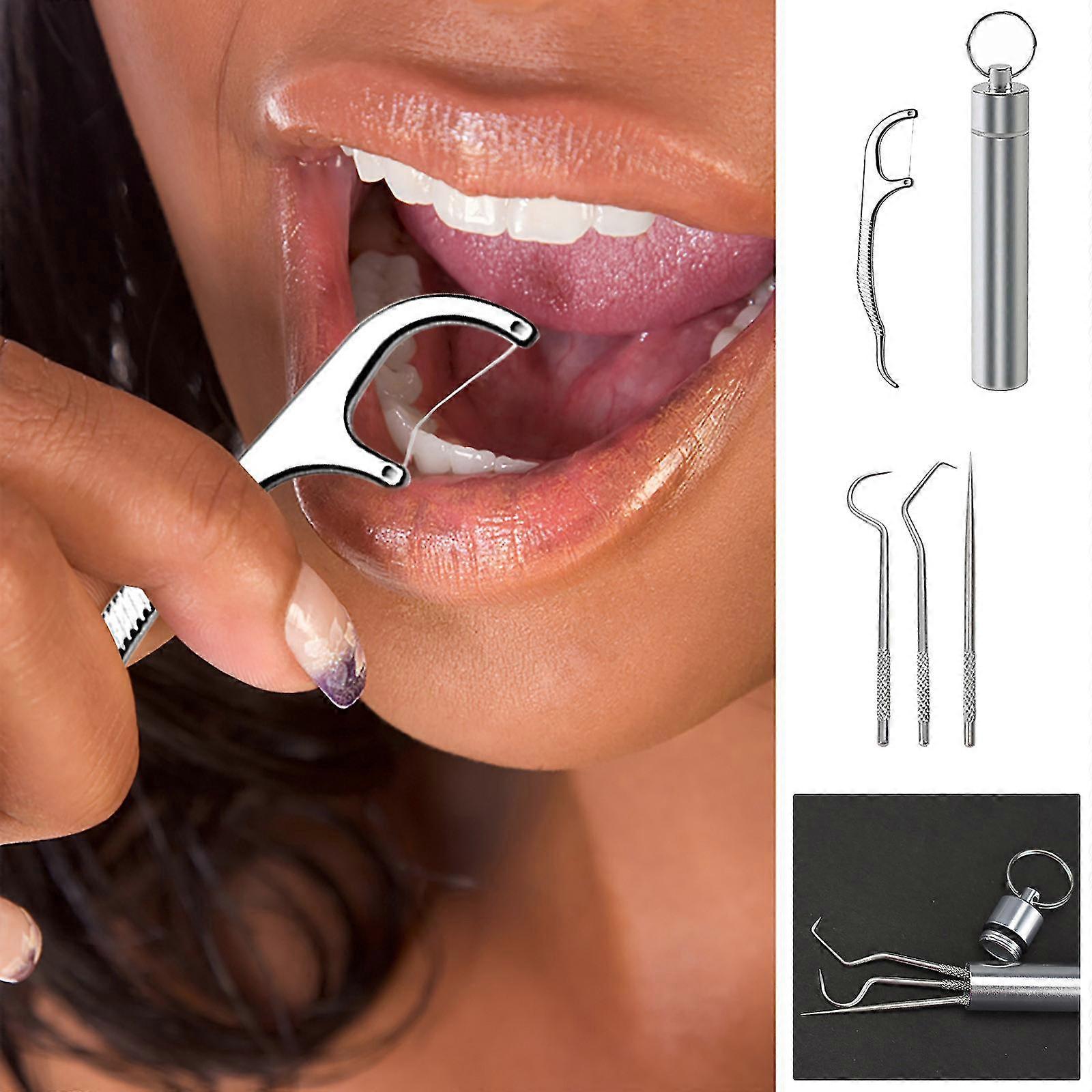 304 Metal Tooth Picking Tool Stainless Steel Toothpick Portable Carry-On Oral Tooth Cleaning Tool Set