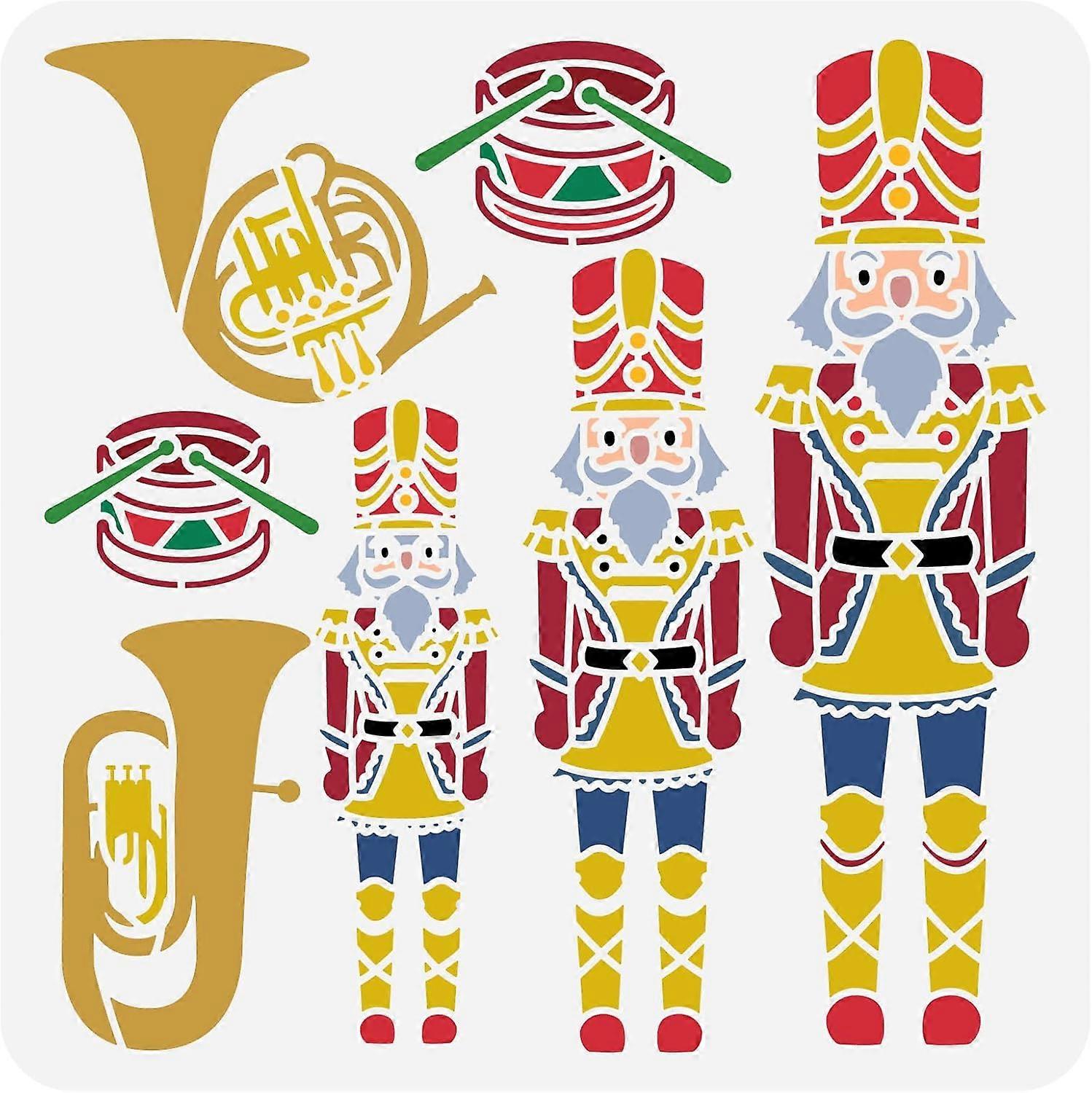 Nutcracker Painting Stencil 11.8x11.8inch Reusable Musical Instruments Stencil Rounded Horn Tuba Drums Drawing Template Christmas Theme Stencil Painti