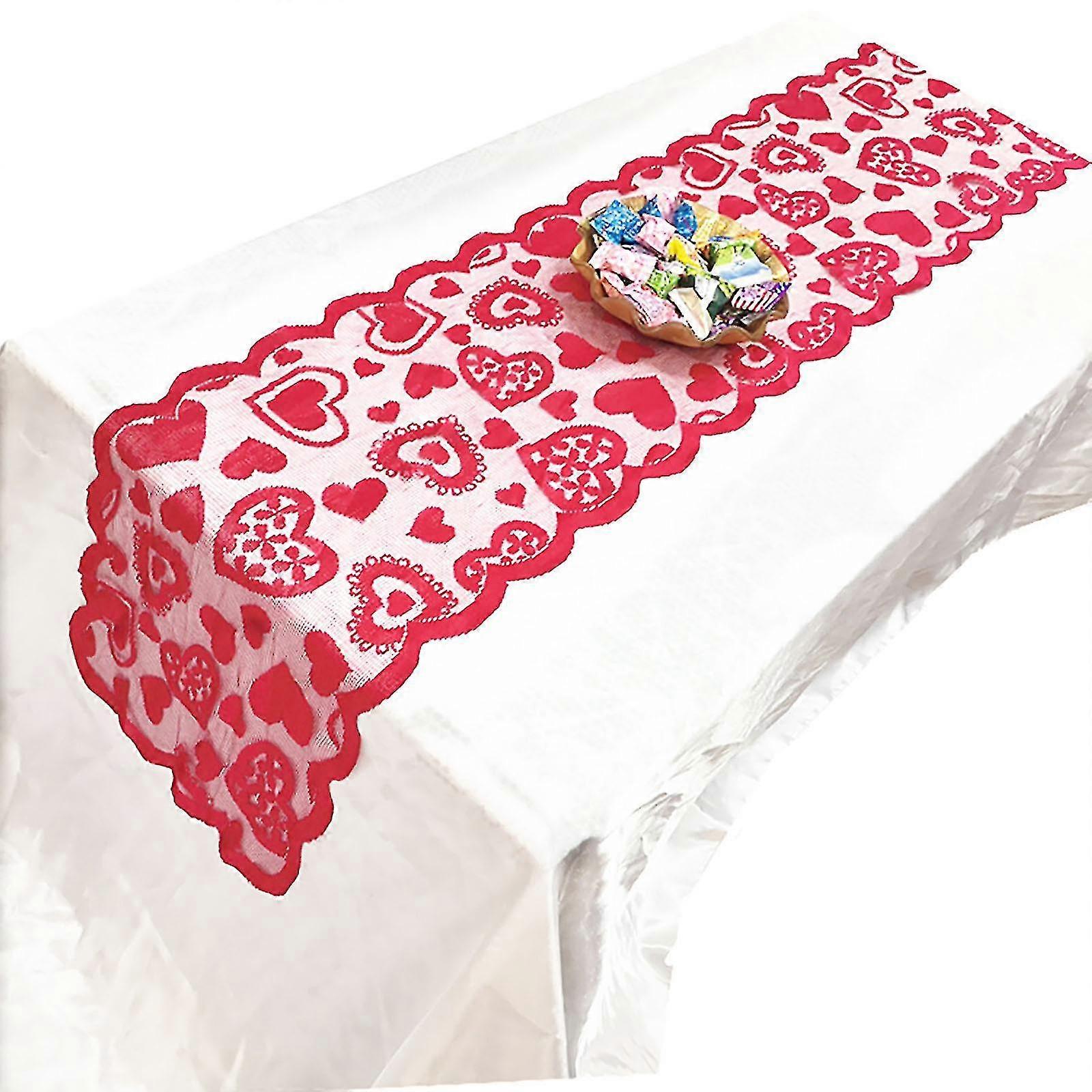 Valentines Day Table Runner - Red, Lace Table Runner For Wedding Party 241053