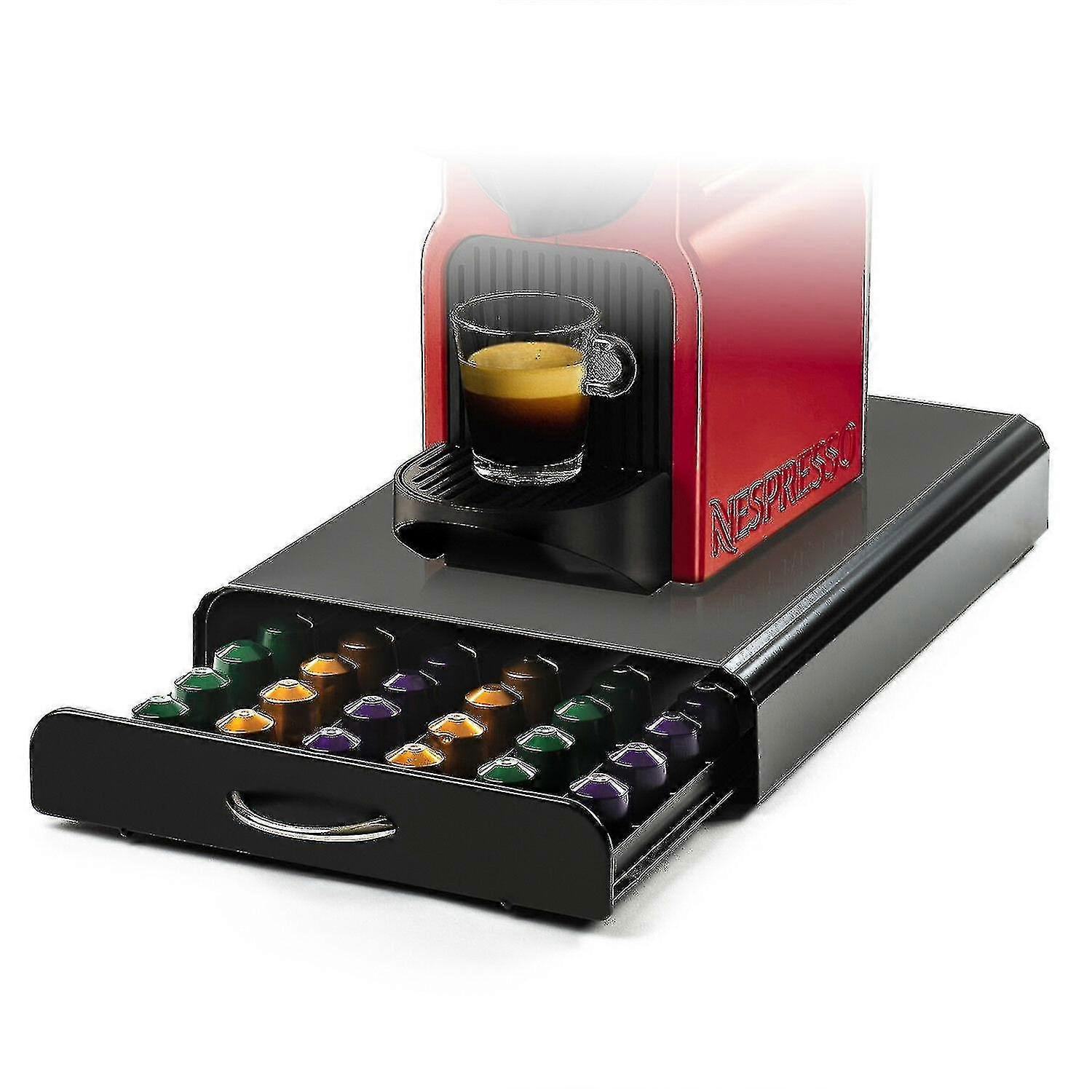 50 Pod Holder Stylish Black Capsule Organiser Drawer Storage Coffee Machine Stand Non-slip Feet - Compatible With Nespresso