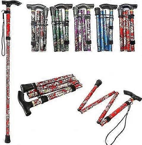Folding Walking Stick Adjustable Aluminium Floral Walking Cane For Hiking Camping Durable Mobility Aid