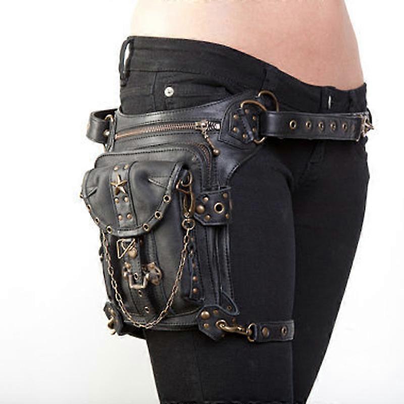 Gothic Steampunk Schädel Tasche Punk Frauen Umhängetasche Leder Niete Taille Beintaschen Mode Retro Rock Motorrad Beintasche für Männer 062 Beinbeutel