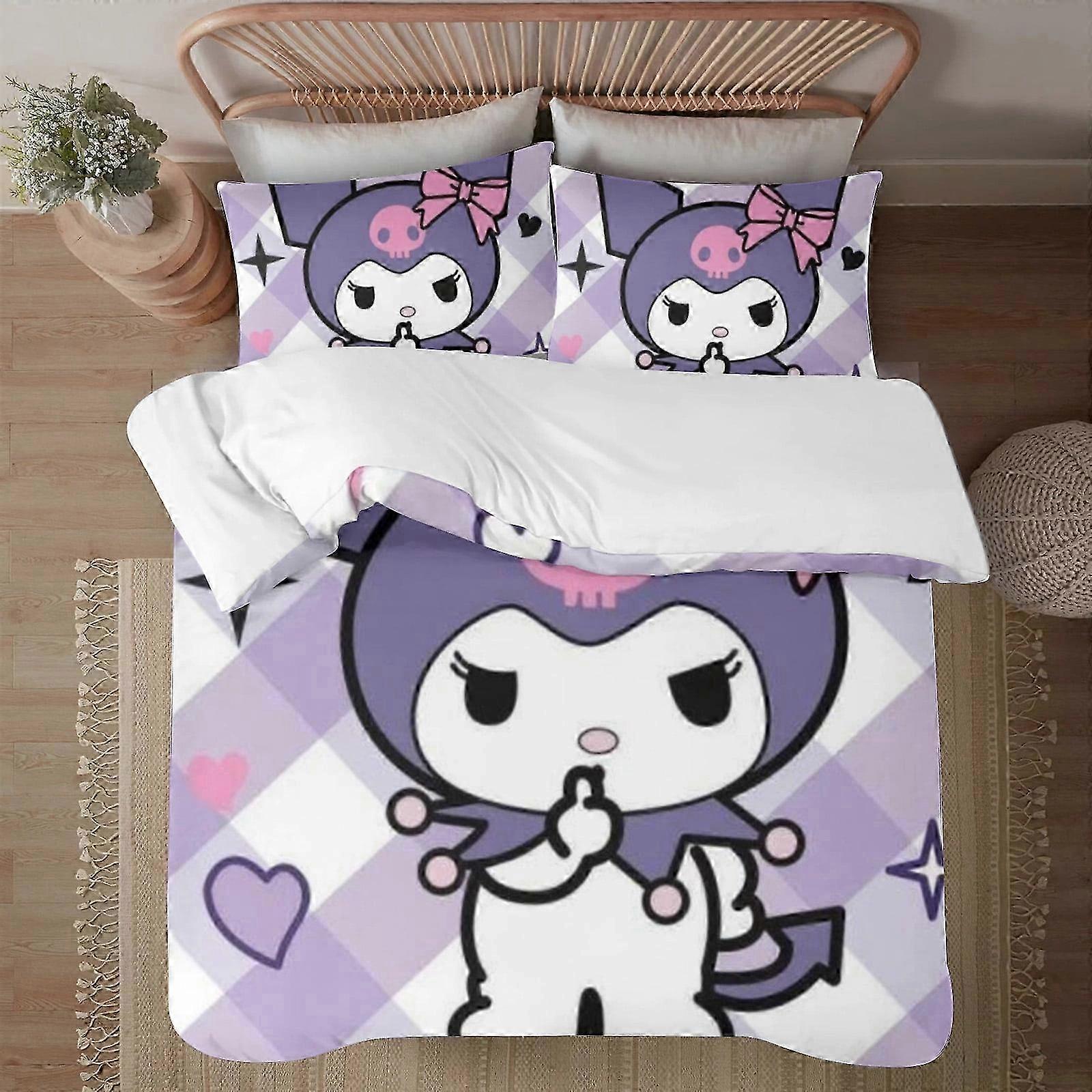 n1120 Lençóis Kuromi SoftConjunto de Cama com Capa de Edredom Impressa em 3D com Capa de EdredomConjunto de 3 Peças Inclui Fronhas e Capa Mhine Waable (1 Edredom 