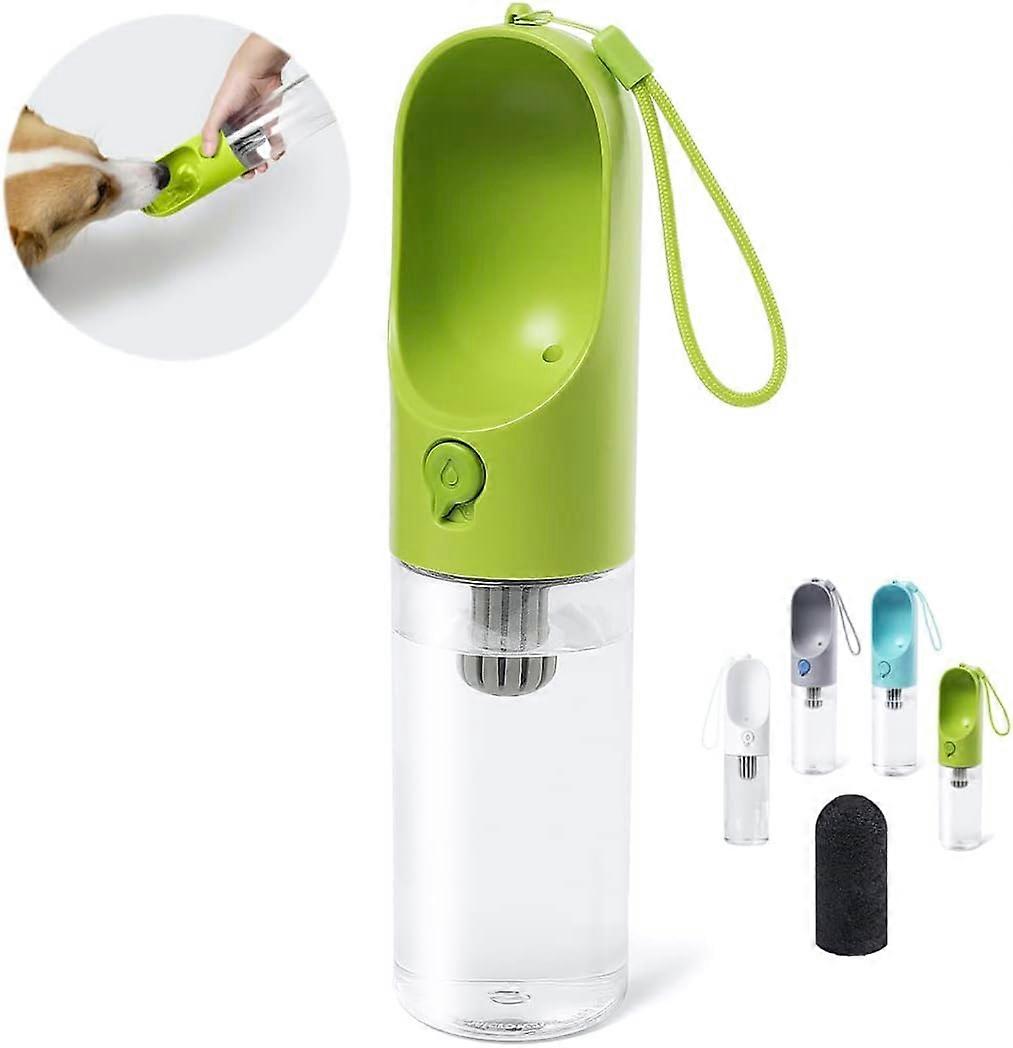 Portable Dog Water Bottle with Activated Carbon Filter, 400ml Leak Proof Pet Puppy Water Dispenser, BPA Free, Fresh and Clean Drinking Water for Dogs 